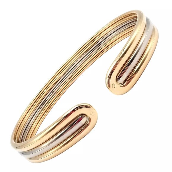 Authentic! Van Cleef & Arpels 18k Yellow & White Gold Bangle Cuff Bracelet - Picture 1 of 9
